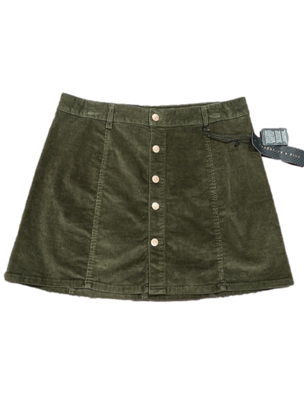 Celebrity Pink Olive Green Corduroy Button Front Mini Skirt - Size 13/31, NWT